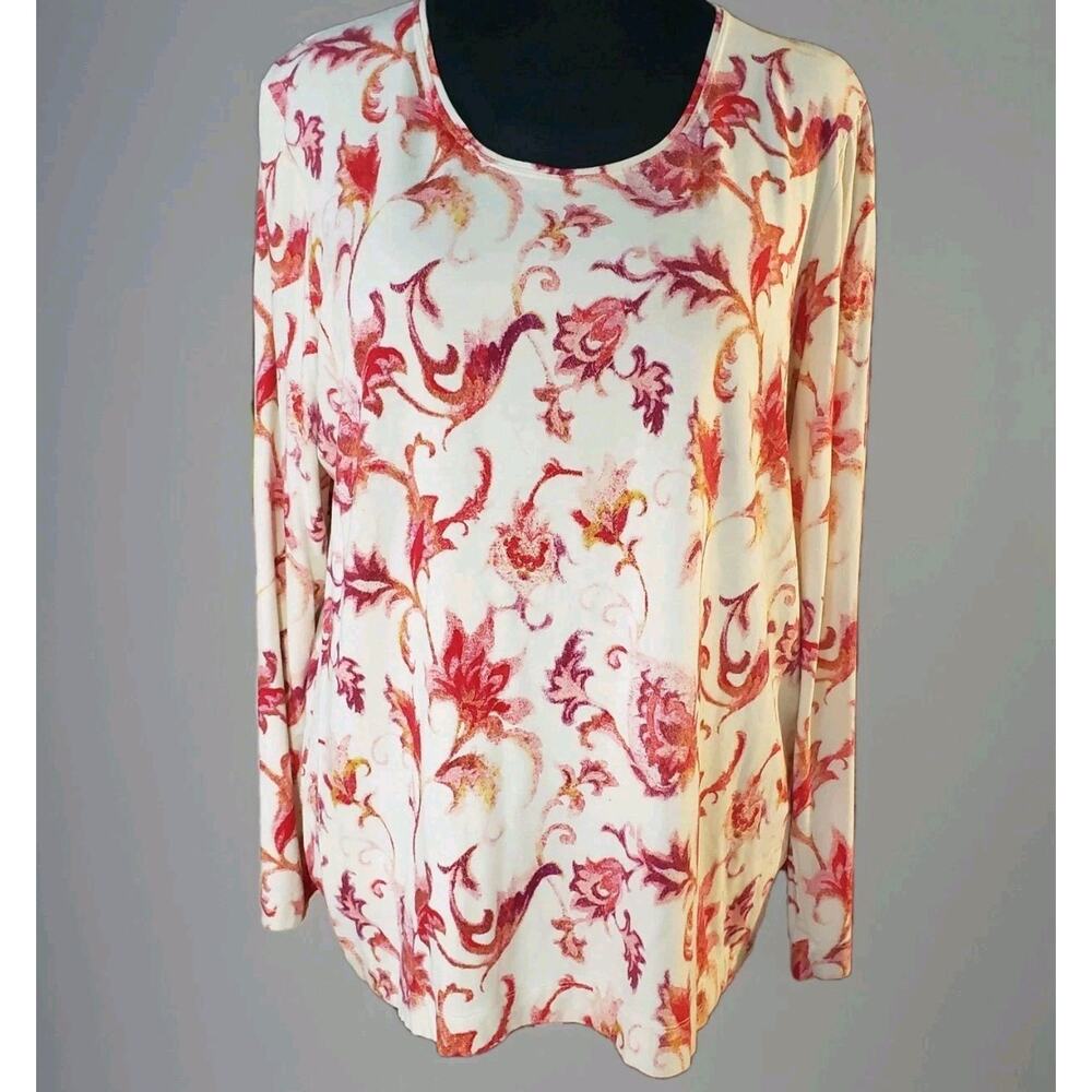 Chico's Size 3 XL Top Touch of Cool Floral Layering Tee Soft‎ Comfort Beautiful